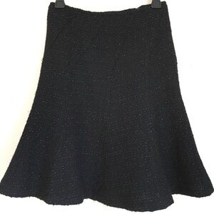 Vintage 90's Etam Black Wool Blend Textured Ruffle Hem A-line Flare Skirt